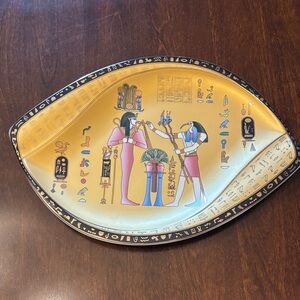 Egyptian Vintage Revival Decorative Leaf Tray in Gold and Black